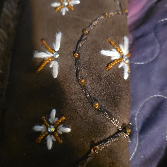 Roxy Brown Wedge Boots with Floral Embellishments - Picture 5 of 5